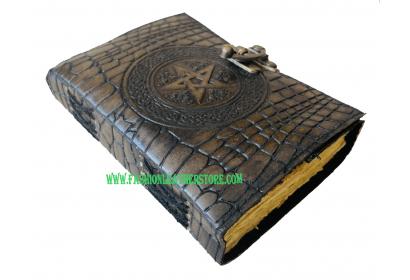 Pentagram Embossed Leather Journal Celtic One Latches Deckle Edge Paper Handmade Leather D